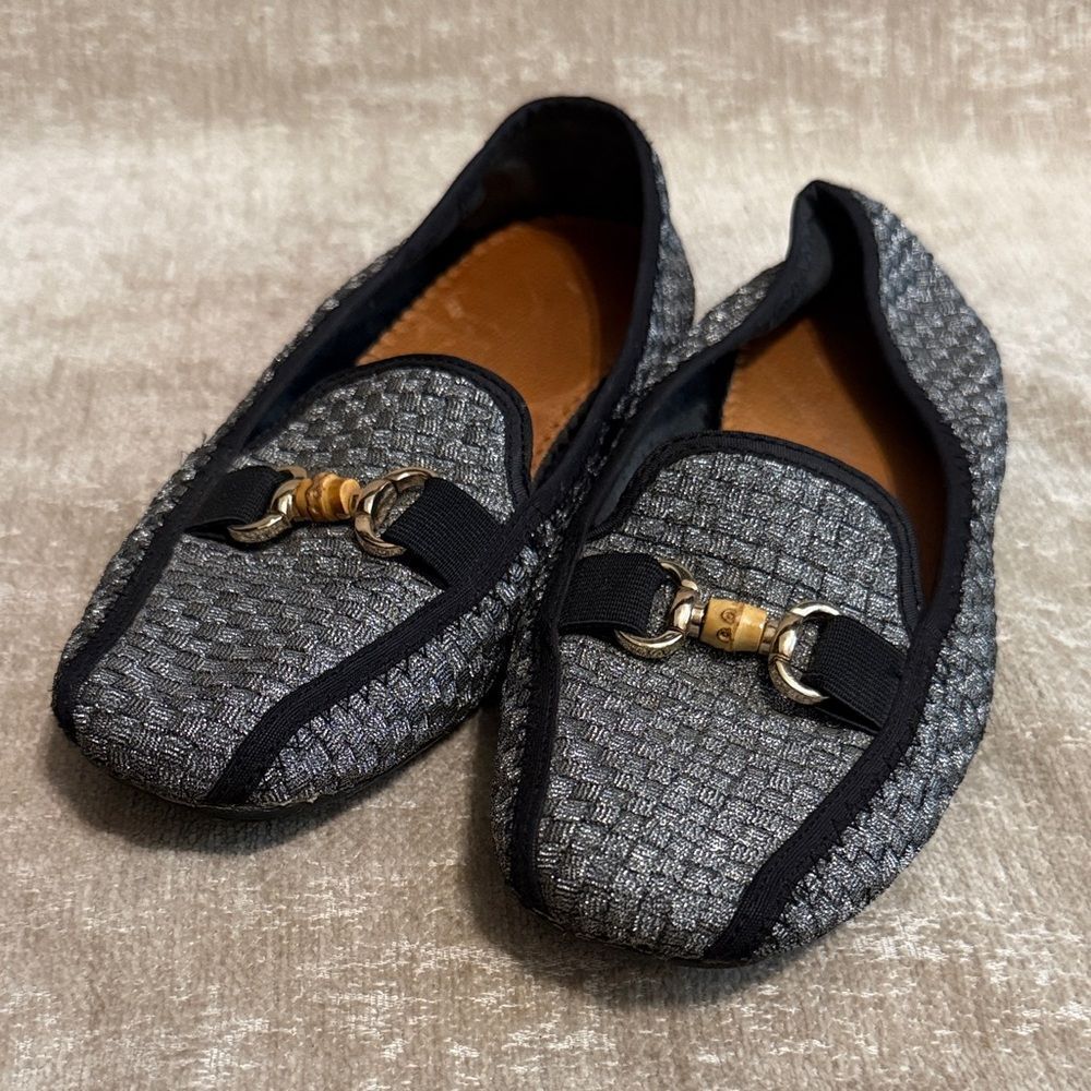 bernie mev. Black and Gray Woven Loafers